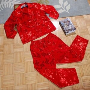 Vintage Victoria’s Secret Gold Label ruby red floral print satin pyjama set